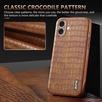 For iPhone 16 AZNS Electroplated Frame Crocodile Texture Full Coverage Phone Case(White) - iPhone 16 Cases by AZNS | Online Shopping UK | buy2fix