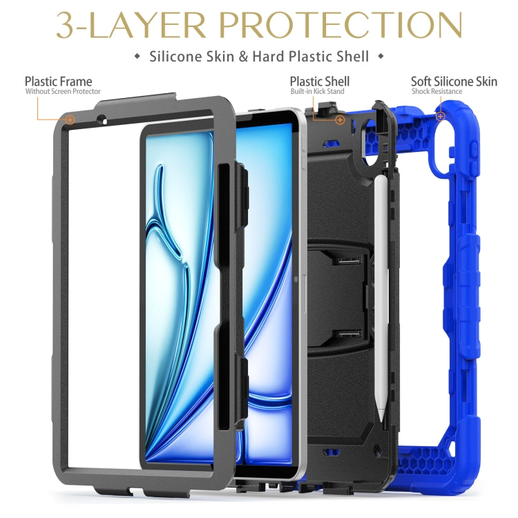 For iPad Air 11 2024 Silicone Hydric PC Tablet Case with Shoulder Strap & Holder(Blue) - iPad Air 11 2024 Cases by buy2fix | Online Shopping UK | buy2fix