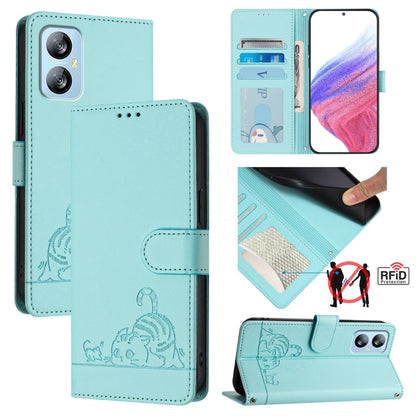 For Blackview A52 Cat Rat Embossed Pattern RFID Leather Phone Case with Lanyard(Mint Green) - More Brand by buy2fix | Online Shopping UK | buy2fix