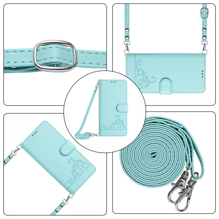 For Blackview A52 Cat Rat Embossed Pattern RFID Leather Phone Case with Lanyard(Mint Green) - More Brand by buy2fix | Online Shopping UK | buy2fix