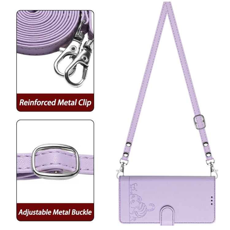 For Blackview A52 Cat Rat Embossed Pattern RFID Leather Phone Case with Lanyard(Purple) - More Brand by buy2fix | Online Shopping UK | buy2fix