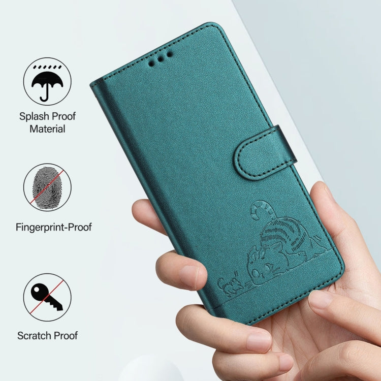 For Blackview A53 Cat Rat Embossed Pattern RFID Leather Phone Case with Lanyard(Peacock Green) - More Brand by buy2fix | Online Shopping UK | buy2fix