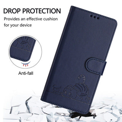 For Blackview A53 Cat Rat Embossed Pattern RFID Leather Phone Case with Lanyard(Blue) - More Brand by buy2fix | Online Shopping UK | buy2fix