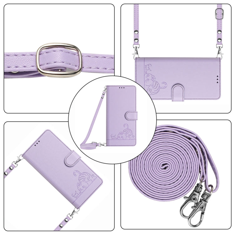 For Blackview Shark 8 Cat Rat Embossed Pattern RFID Leather Phone Case with Lanyard(Purple) - More Brand by buy2fix | Online Shopping UK | buy2fix