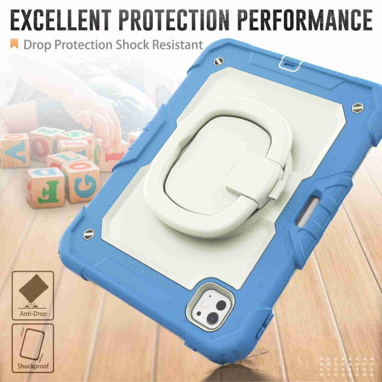 For iPad Pro 11 2024 Handle Silicone Hydric PC Tablet Case with Shoulder Strap(Beige Cyan-blue) - iPad Pro 11 2024 Cases by buy2fix | Online Shopping UK | buy2fix