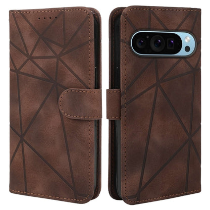 For Google Pixel 9 / 9 Pro Skin Feel Geometric Lines Leather Phone Case(Brown) - Google Cases by buy2fix | Online Shopping UK | buy2fix