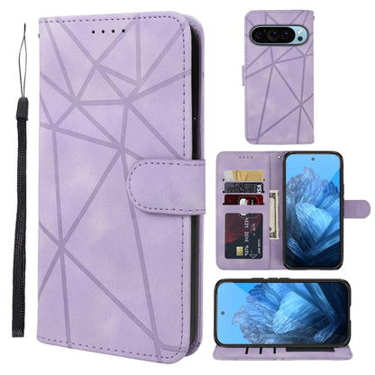 For Google Pixel 9 Pro XL Skin Feel Geometric Lines Leather Phone Case(Purple) - Google Cases by buy2fix | Online Shopping UK | buy2fix