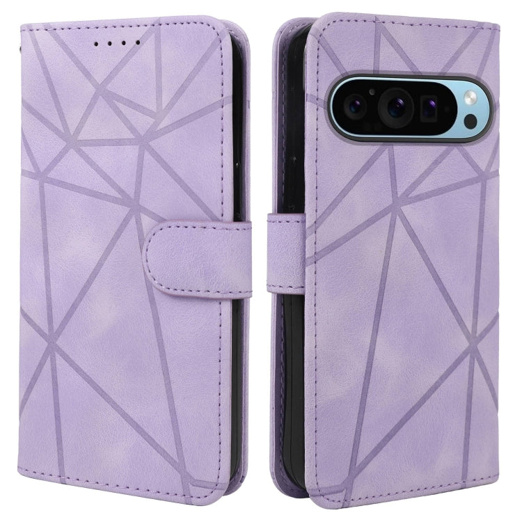 For Google Pixel 9 Pro XL Skin Feel Geometric Lines Leather Phone Case(Purple) - Google Cases by buy2fix | Online Shopping UK | buy2fix