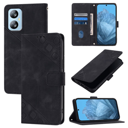 For Blackview A52 Skin Feel Embossed Leather Phone Case(Black) - More Brand by buy2fix | Online Shopping UK | buy2fix