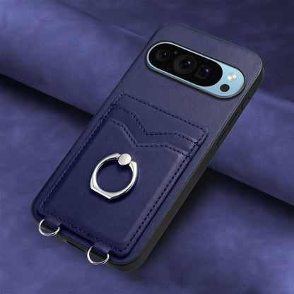 For Google Pixel 9 / 9 Pro R20 Ring Card Holder Phone Case(Blue) - Google Cases by buy2fix | Online Shopping UK | buy2fix