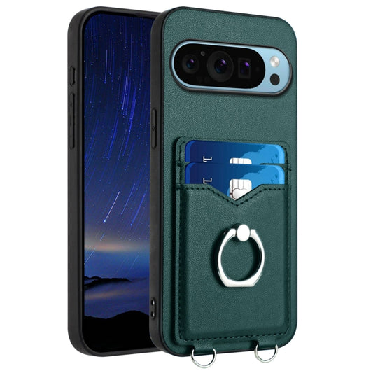 For Google Pixel 9 / 9 Pro R20 Ring Card Holder Phone Case(Green) - Google Cases by buy2fix | Online Shopping UK | buy2fix