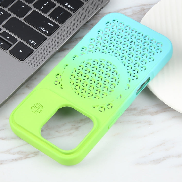 For iPhone 16 Pro Gradient Color Honeycomb Aromatherapy MagSafe Phone Case(Green Blue) - iPhone 16 Pro Cases by buy2fix | Online Shopping UK | buy2fix