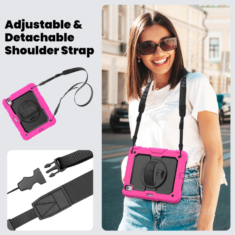 For iPad Air 11 2024 Silicone Hybrid PC Tablet Case with Shoulder Strap(Black + Rose Red) - iPad Air 11 2024 Cases by buy2fix | Online Shopping UK | buy2fix