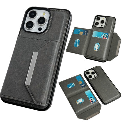 For iPhone 16 Pro Solid Color Metal Buckle Card Slots Bag Phone Case(Grey) - iPhone 16 Pro Cases by buy2fix | Online Shopping UK | buy2fix