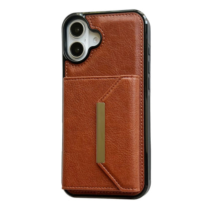 For iPhone 16 Solid Color Metal Buckle Card Slots Bag Phone Case(Brown) - iPhone 16 Cases by buy2fix | Online Shopping UK | buy2fix