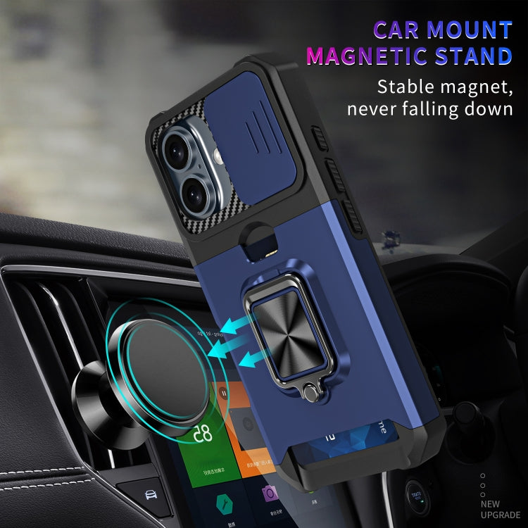 For iPhone 16 Plus Camera Shield Card Slot PC+TPU Phone Case(Blue) - iPhone 16 Plus Cases by buy2fix | Online Shopping UK | buy2fix