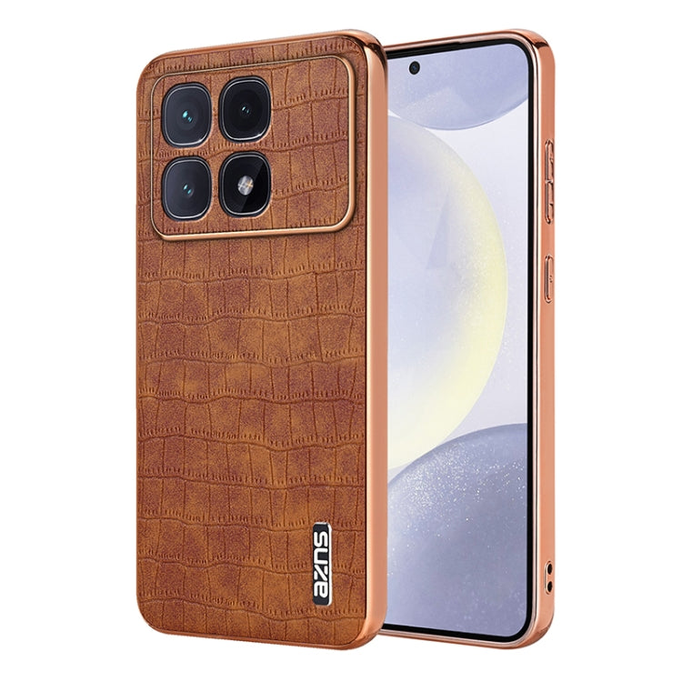 For Redmi K70 Ultra AZNS Electroplated Frame Crocodile Texture Full Coverage Phone Case(Brown) - Xiaomi Cases by AZNS | Online Shopping UK | buy2fix