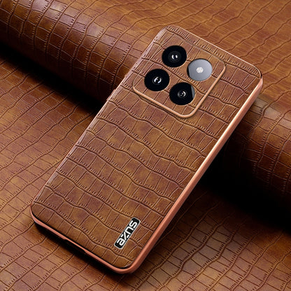 For Xiaomi 14 Pro AZNS Electroplated Frame Crocodile Texture Full Coverage Phone Case(Brown) - 14 Pro Cases by AZNS | Online Shopping UK | buy2fix