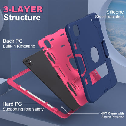 For iPad Pro 13 2024 Contrast Color Silicone Acrylic PC Tablet Case with Holder(Navy Blue Rose Red) - iPad Pro 13 2024 Cases by buy2fix | Online Shopping UK | buy2fix