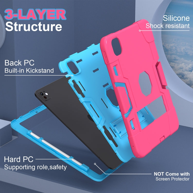 For iPad Pro 13 2024 Contrast Color Silicone Acrylic PC Tablet Case with Holder(Rose Red Blue) - iPad Pro 13 2024 Cases by buy2fix | Online Shopping UK | buy2fix