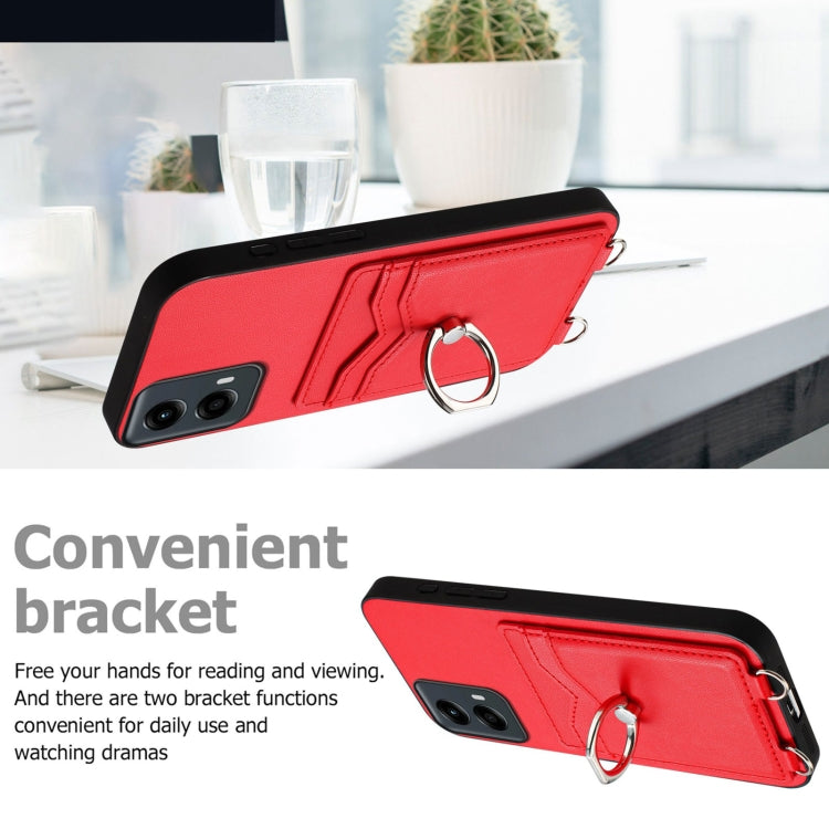 For Motorola Moto G 5G 2024 R20 Crossbody Rope Ring Card Holder Phone Case(Red) - Motorola Cases by buy2fix | Online Shopping UK | buy2fix