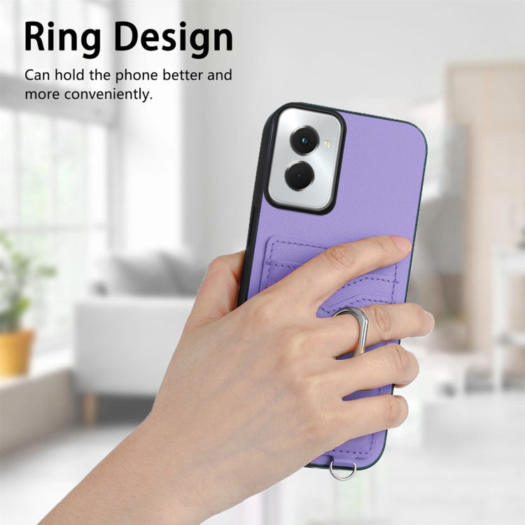 For Motorola Moto G Power 5G 2024 R20 Crossbody Rope Ring Card Holder Phone Case(Purple) - Motorola Cases by buy2fix | Online Shopping UK | buy2fix