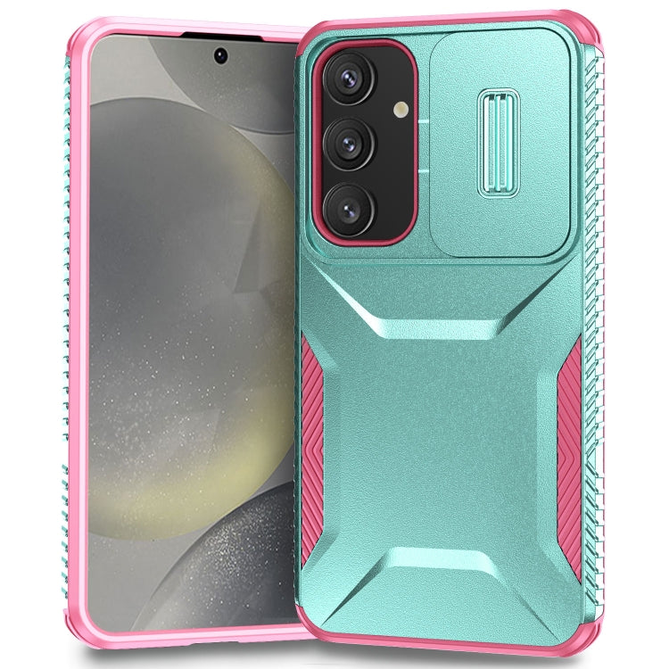 For Samsung Galaxy S25 5G / S24 5G Sliding Camshield Phone Case(Grey Green + Pink) - Galaxy S24 5G Cases by buy2fix | Online Shopping UK | buy2fix