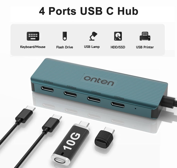 Onten UC620 10Gbps USB-C / Type-C to USB 3.2 Gen2 4 in 1 Multi-function HUB Docking Station, Length:1.5m(Green) - USB HUB by Onten | Online Shopping UK | buy2fix