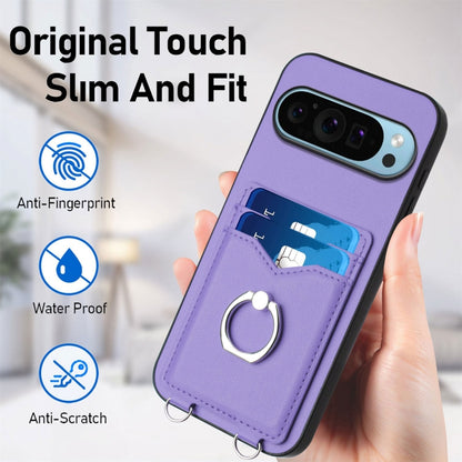 For Google Pixel 9 Pro XL R20 Crossbody Rope Ring Card Holder Phone Case(Purple) - Google Cases by buy2fix | Online Shopping UK | buy2fix