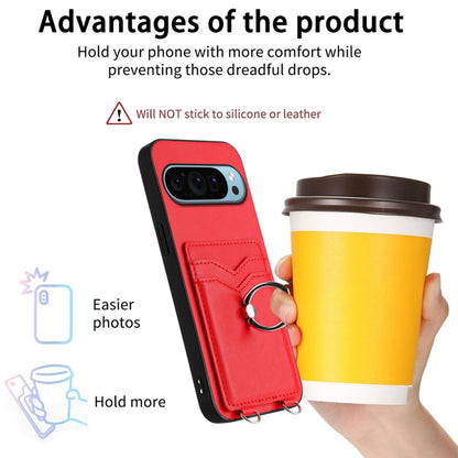 For Google Pixel 9 / 9 Pro R20 Crossbody Rope Ring Card Holder Phone Case(Red) - Google Cases by buy2fix | Online Shopping UK | buy2fix