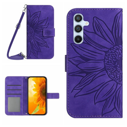 For Samsung Galaxy S25+ 5G Skin Feel Sun Flower Embossed Flip Leather Phone Case with Lanyard(Dark Purple) - Galaxy S25+ 5G Cases by buy2fix | Online Shopping UK | buy2fix