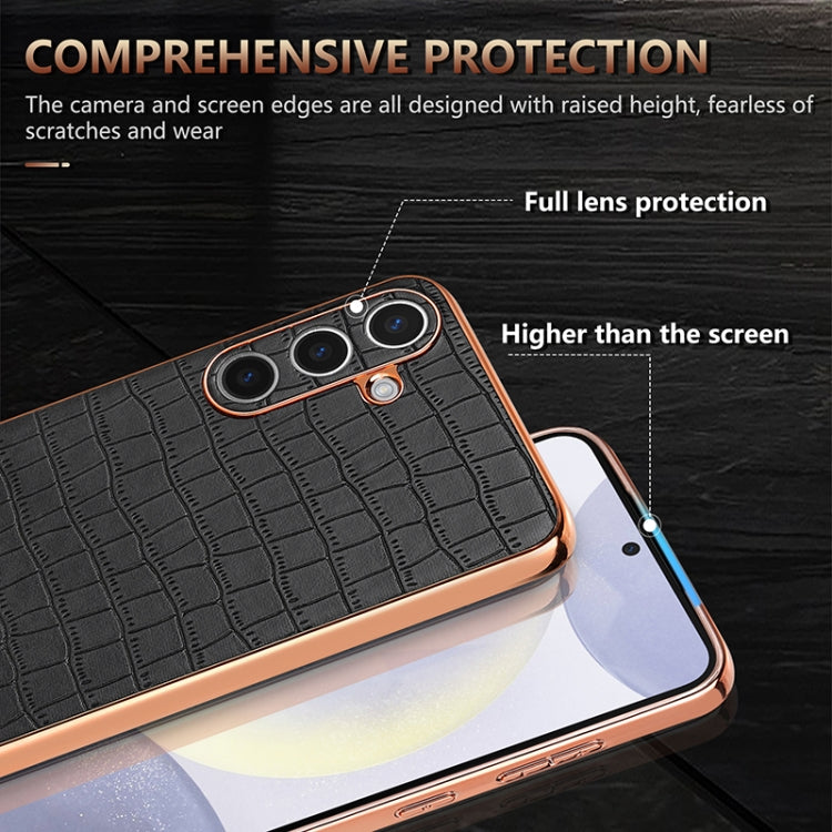 For Samsung Galaxy S25 5G AZNS Electroplated Frame Crocodile Texture Full Coverage Phone Case(Brown) - Galaxy S25 5G Cases by AZNS | Online Shopping UK | buy2fix