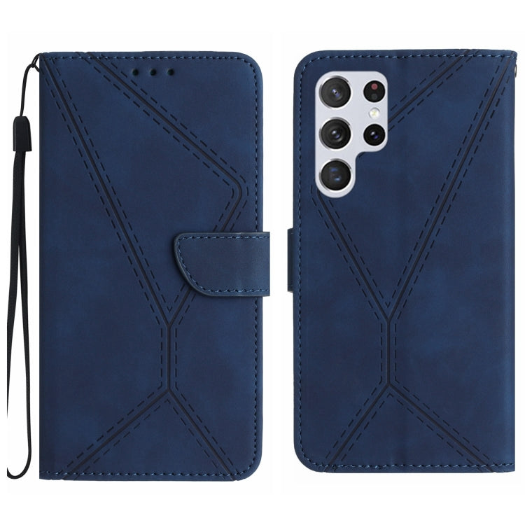 For Samsung Galaxy S25 Ultra 5G Stitching Embossed Leather Phone Case(Blue) - Galaxy S25 Ultra 5G Cases by buy2fix | Online Shopping UK | buy2fix