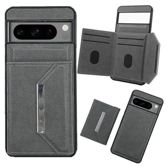 For Google Pixel 9 / 9 Pro Solid Color Metal Buckle Card Slots Bag Phone Case(Grey) - Google Cases by buy2fix | Online Shopping UK | buy2fix