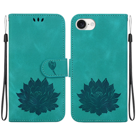 For iPhone SE 2024 Lotus Embossed Leather Phone Case(Green) - More iPhone Cases by buy2fix | Online Shopping UK | buy2fix