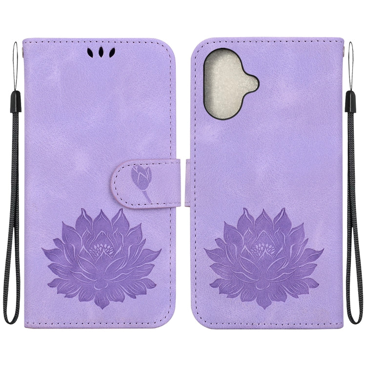 For iPhone 16 Lotus Embossed Leather Phone Case(Purple) - iPhone 16 Cases by buy2fix | Online Shopping UK | buy2fix