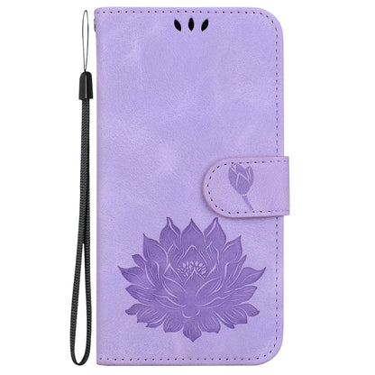 For Google Pixel 9 Lotus Embossed Leather Phone Case(Purple) - Google Cases by buy2fix | Online Shopping UK | buy2fix