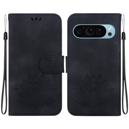 For Google Pixel 9 Lotus Embossed Leather Phone Case(Black) - Google Cases by buy2fix | Online Shopping UK | buy2fix