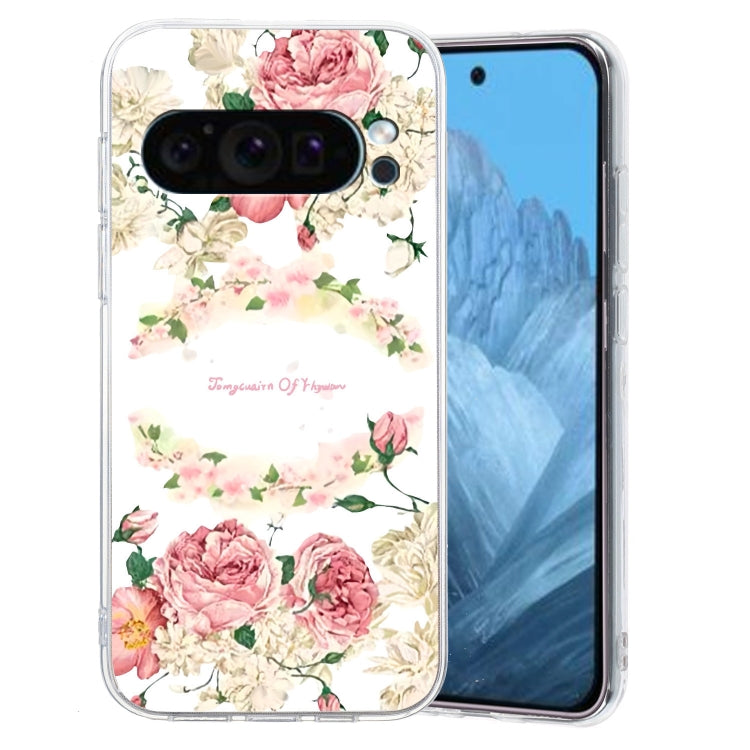 For Google Pixel 9 Colored Drawing Pattern Transparent TPU Phone Case(Rose) - Google Cases by buy2fix | Online Shopping UK | buy2fix