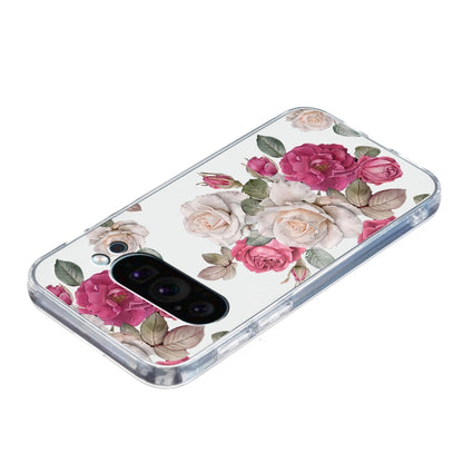 For Google Pixel 9 Colored Drawing Pattern Transparent TPU Phone Case(Peony) - Google Cases by buy2fix | Online Shopping UK | buy2fix