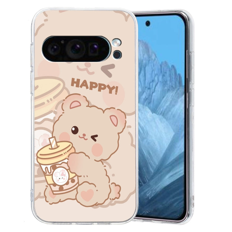 For Google Pixel 9 Colored Drawing Pattern Transparent TPU Phone Case(Bear) - Google Cases by buy2fix | Online Shopping UK | buy2fix