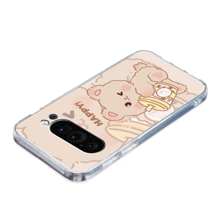 For Google Pixel 9 Colored Drawing Pattern Transparent TPU Phone Case(Bear) - Google Cases by buy2fix | Online Shopping UK | buy2fix