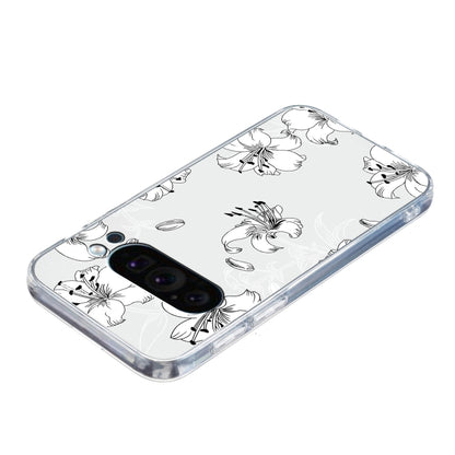 For Google Pixel 9 Pro Colored Drawing Pattern Transparent TPU Phone Case(White Flower) - Google Cases by buy2fix | Online Shopping UK | buy2fix