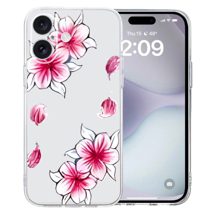 For iPhone 16 Colored Drawing Pattern Transparent TPU Phone Case(Sakura) - iPhone 16 Cases by buy2fix | Online Shopping UK | buy2fix