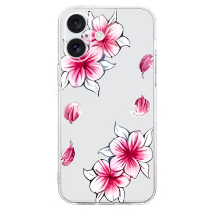 For iPhone 16 Plus Colored Drawing Pattern Transparent TPU Phone Case(Sakura) - iPhone 16 Plus Cases by buy2fix | Online Shopping UK | buy2fix