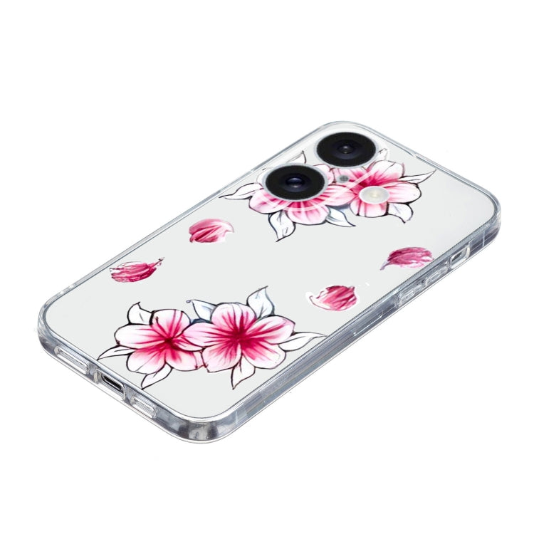 For iPhone 16 Plus Colored Drawing Pattern Transparent TPU Phone Case(Sakura) - iPhone 16 Plus Cases by buy2fix | Online Shopping UK | buy2fix