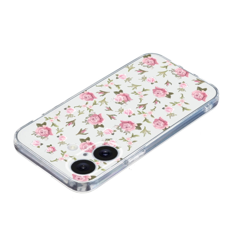 For iPhone 16 Plus Colored Drawing Pattern Transparent TPU Phone Case(Pink Floral) - iPhone 16 Plus Cases by buy2fix | Online Shopping UK | buy2fix