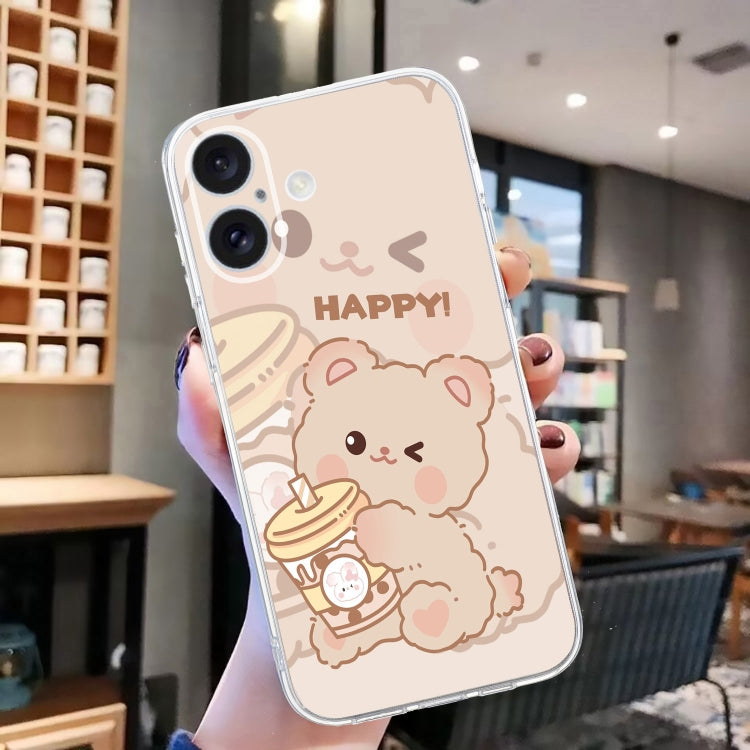 For iPhone 16 Plus Colored Drawing Pattern Transparent TPU Phone Case(Bear) - iPhone 16 Plus Cases by buy2fix | Online Shopping UK | buy2fix