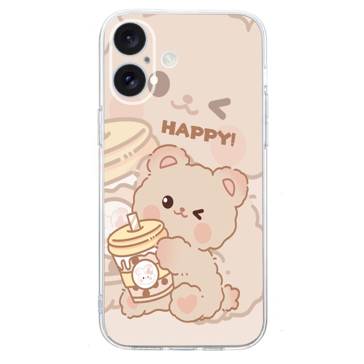 For iPhone 16 Plus Colored Drawing Pattern Transparent TPU Phone Case(Bear) - iPhone 16 Plus Cases by buy2fix | Online Shopping UK | buy2fix