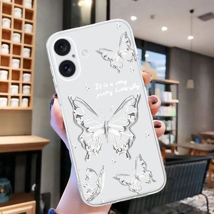 For iPhone 16 Plus Colored Drawing Pattern Transparent TPU Phone Case(Butterflies) - iPhone 16 Plus Cases by buy2fix | Online Shopping UK | buy2fix